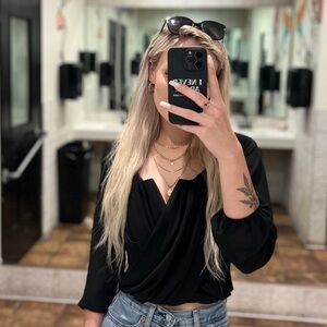 Black Windsor V-Neck Blouse